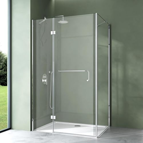 Mai & Mai Duschkabine Eckeinstieg 90x110 cm Eckdusche Duschabtrennung | Echtglas-Dusche, 6mm ESG Sicherheitsglas inkl. NANO-Beschichtung, mit 2 Stabilisationsstangen Ravenna04K