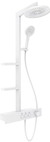 FLNOZAMZ Shower System, Shower Head Shower Set, Wall-mounted Shower Head with Shelf, Swivel Shower Base, Adjustable Shower Holder for Bathroom (white)