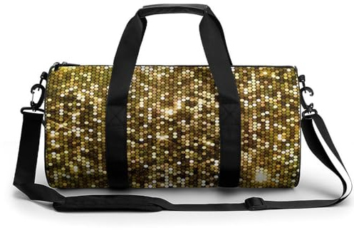 Gold-Glitzer Sport Duffel Bag Sporttasche Reisetasche Handgepäck Tasche Schwimmtasche Weekender Bag 45x23x23cm
