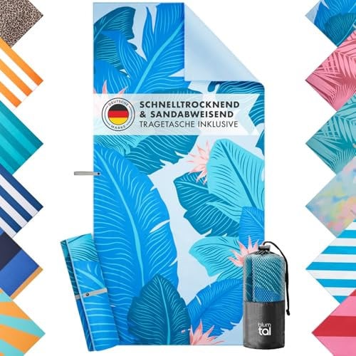Blumtal Strandtuch XXL cm Mikrofaser - kompaktes und schnelltrocknendes Handtuch/Strandtuch 90x180 - Stranddecke sandfrei + Band - Badehandtuch sandabweisend Blätter & Blumen-Print