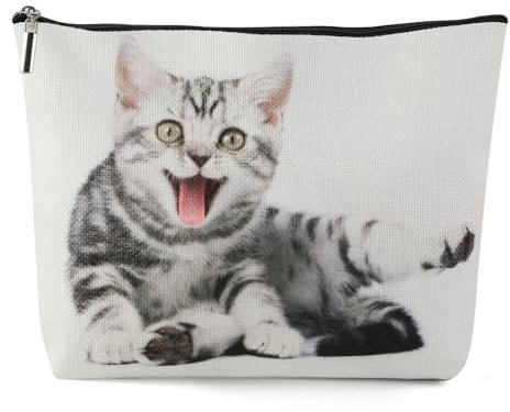Kytpyi Kleine Kosmetiktasche für Handtasche, Schminktasche für Katzenliebhaber Geschenk, Süße Katze Kosmetiktasche für Katzenliebhaber, Leinen-Baumwolle Kulturtasche Damen für Alltagsleben Reise