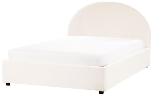 Beliani Bett Bouclé Creme weiß mit Kopfteil Bettkasten Lattenrost 140 x 200 cm Vaucluse