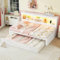 Kinderbett Bettgestell Stauraumbett 90x 200 mit USB - und Ausziehbares, Jugendbett Daybett Funktionsbett mit LED und Bücherregal, Holzbett Tagesbett Schlafsofa mit Lattenrost, ohne Kopfteil，Weiß