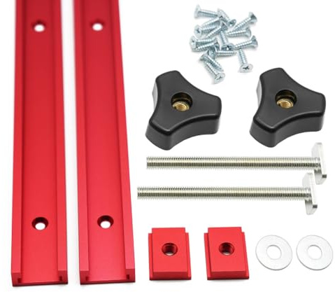 Iverntech 2er-Set Rote 300 mm Aluminium T Track T-Nutenschienen mit M8 Schieber, M8 Schrauben mit Knaufschrauben, selbstschneidenden Schrauben für Holzbearbeitungsschablonen