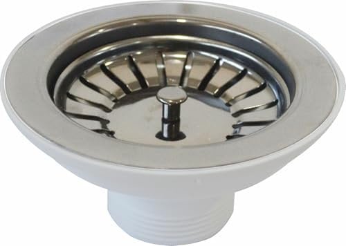 Piletta pilettone di scarico tipo basket per lavello lavabo senza troppo pieno, con attacco da 11/2 e Foro da Ø 90mm, Pilettone Ø 114mm, piletta standard in acciaio con vite e cestello