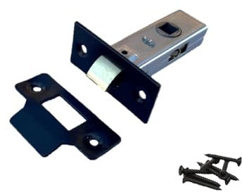 1 Tubular Mortice Door Latches – 64mm (2 1/2) Black Finish | High Quality Internal Door Latch Set with Screws & Strike Plates | Standard 8mm Spindle Hole & 44mm Backset