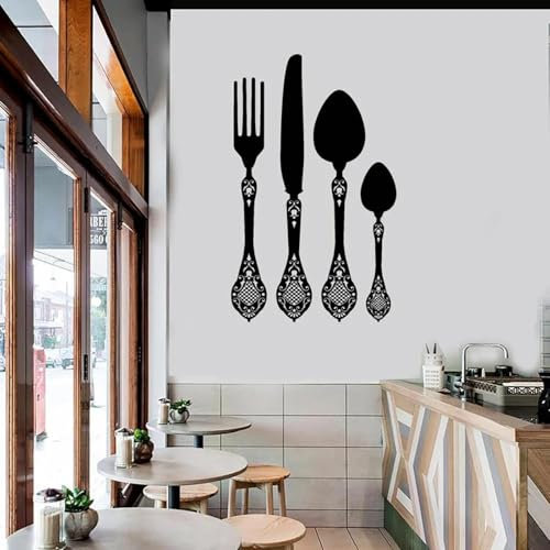 YUSENHUA Spoon Knife Fork Wall Sticker Kitchen Utensils Decoration Kitchen and Dining Room Decoration Vinyl Wall Sticker Decal Black