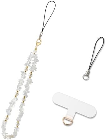 MORSUNBELA Handykette Perlen Handgelenk Kurz Handyband Weiß | Kurze Handykette mit Perlen fürs Handgelenk Handyband,Handyanhänger und Handyschmuck als praktisches Lanyard