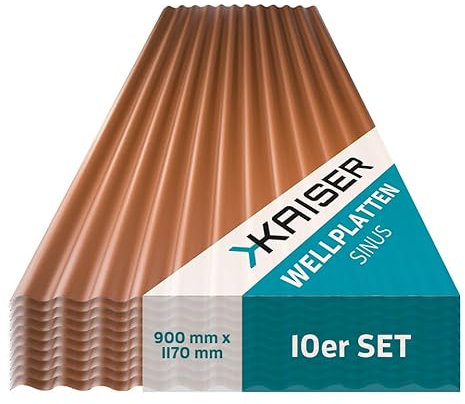 KAISER plastic® Wellplatten kupfer | Wellplatten Dach, Welldach Kunststoff | Dachplatten wetterfest | Überdachung | Sinus 76/18 – 90 x 117 cm | 10 Stk.