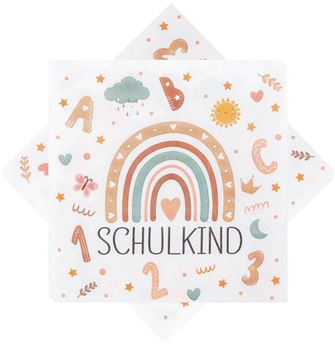 40 Stück Servietten Schulkind 33 X 33 Cm, Einschulung Servietten, Servietten Einschulung Deko, Servietten Schulanfang, Schulkind 2025 Mädchen Junge, Einschulung Mädchen, Schulkind Deko