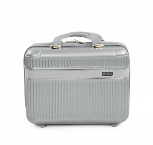 Solier Beauty Case – Kosmetikkoffer mit ABS-Hartschale, Tragegriff und Organizer – Kompakter Schminkkoffer für Reisen (Silber, 14')