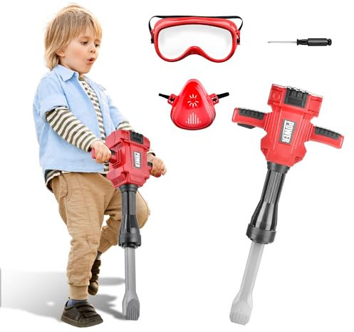 Toy Choi's Kids Jackhammer Toy Drill - Breaker hammer with Realistic Sound & Action, Battery-Powered up-and-Down Motion of Drills, Pretend Play Toys for Boys Girls Aged 3+ year old
