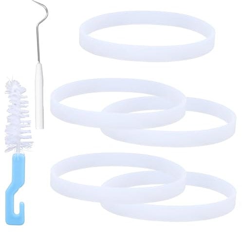 BOXOB 5pcs Rubber Gaskets Replacement Seals for Ninja Blenders, 3.74in White O-Ring with Brush and Hook Compatible with BL480 BL680 BL910 & CT680