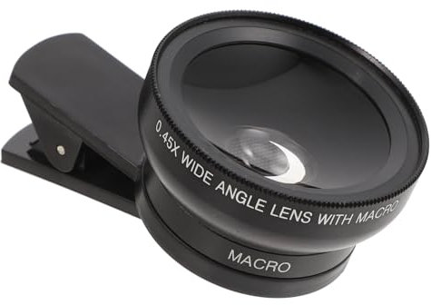 SHINEOFI 0.45x Wide Angle Macro Lens for Phone 2-in-1 Clip-on Phone Macro Camera Lens Special Effect Black Compatible Smartphones for Photography