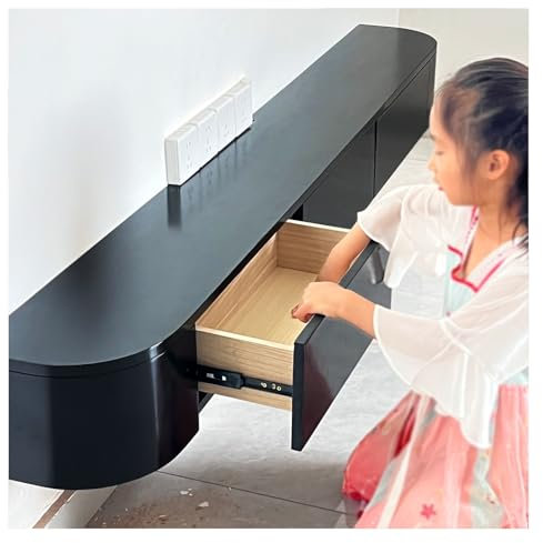Meuble TV Suspendu Console Multimédia Flottante Meuble De Rangement pour La Maison avec Portes Meuble De Rangement en Bois sous La Télévision Unité avec 3/4 De Rangement(Noir,2m)