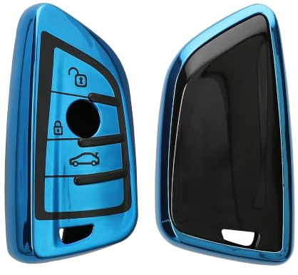 kwmobile Schlüsselhülle für BMW 3-Tasten Smart Key Autoschlüssel Hülle - Autoschlüssel Schlüssel Hülle aus TPU Silikon - Schlüsselschutz Gehäuse in Hochglanz Blau