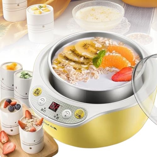 BoluDukNN Yaourtière Automatique 1000 ML, avec Doublure en Acier Inoxydable 304 Et 4 Tasses, écran LED + Minuterie, pour Yaourtière Maison, Fromagerie, 20 W