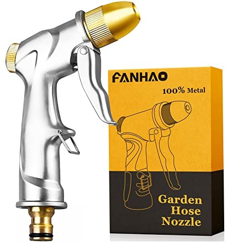 FANHAO Aufgerüstete Gartenbrause 100% Metall, Verstellbarer Wasserfluss | Hochdruckpistole Gartenschlauch, Arbeitssparendes & Auslaufsicher, Gartenschlauch Spritze für Garten, Auto, Terrasse, Gehweg