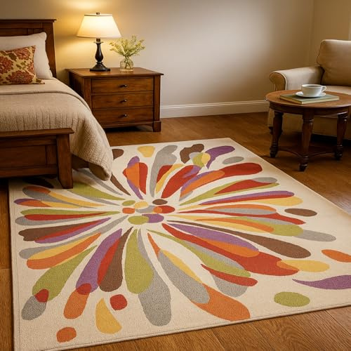 ARUGYTEI Waschbarer Teppich,100 x 160 cm, Modernes Rot, Orange, Gelb, Grün, Lila, Braun, Grau, Kurzflor Teppiche für Küche Wintergarten Eingang Flur Innenbereich Bodenmatte Deko