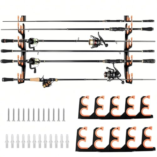 TourKing Wall Ceiling Mount Fishing Rod Holder | Fishing rod organiser with silicone padding, tidy garage fishing gear storage, practical gift for anglers