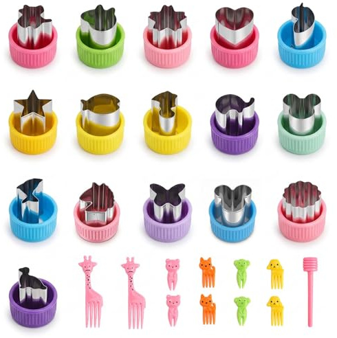 Set di 27 formine per biscotti in acciaio inox, con manico protettivo, per pane e verdure, per bambini, frutta e biscotti fai da te