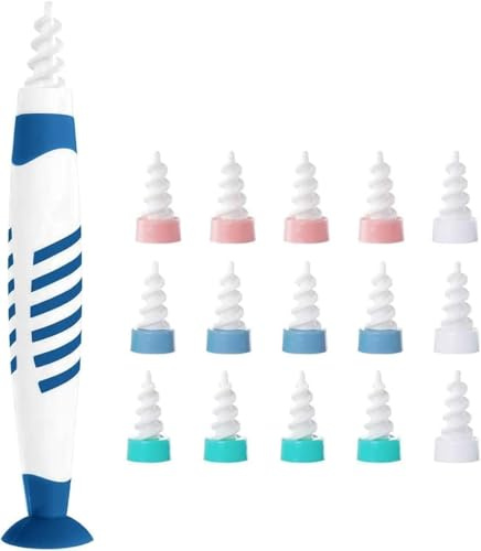 16PCS Ear Wax Removal Kit | Ear Cleaner Ear Wax Remover, Spiral Soft Silicone Ear Wax Removal Tool with 16 Washable Tips, Ear Cleaning Kit (Dark Blue)