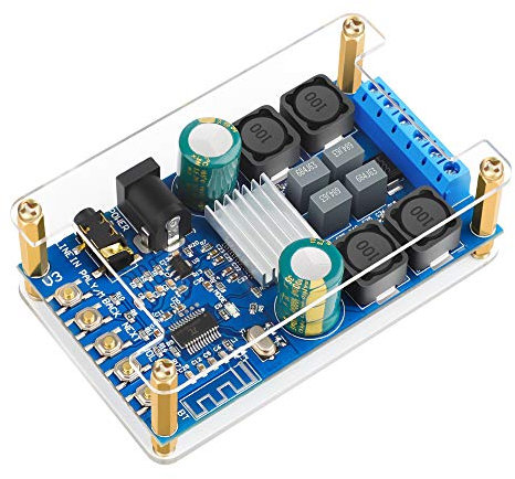 DROK - Amplificador digital Bluetooth inalámbrico BT 3.0 4.0 4.1 con amplificador de audio de 2 canales, 50 W + 50 W, altavoz Bluetooth, módulo amplificador pequeño con funda