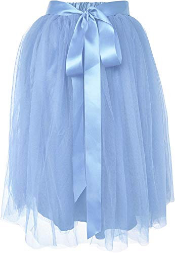 Dancina Damen Tutu A-Linie Knie Länge Tüllrock Hellblau Gr. 42-46