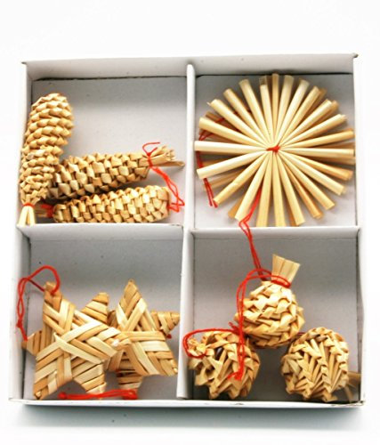 Geschenkestadl 100 Weihnachtsanhänger Stroh Anhänger (Zapfen Sterne)
