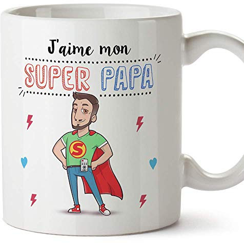 Mugffins Papa Tasse/Mug - J'aime Mon Super Papa - Tasse Originale/Idee Fête des Pères/Cadeau Anniversaire/Future Papa. Céramique 350 ML