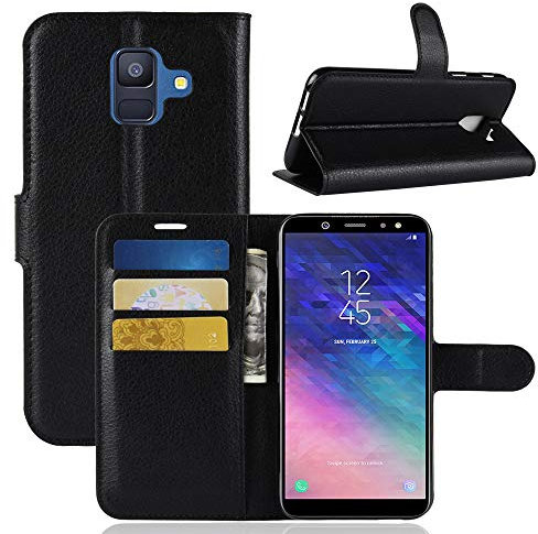 betterfon Handyhülle Kompatibel mit Samsung Galaxy A6 (2018) | Premium Qualität TPU Klapphülle für Galaxy A6 (2018) mit Kartenfächern | Magnetverschluss Handyhülle | Schwarz