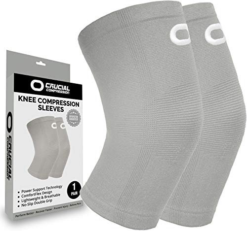 Crucial Compression Rodillera (1 par) – Las mejores rodilleras para el dolor de rodilla para hombres y mujeres – Rodillera antideslizante para correr, levantamiento de pesas, baloncesto, gimnasio,