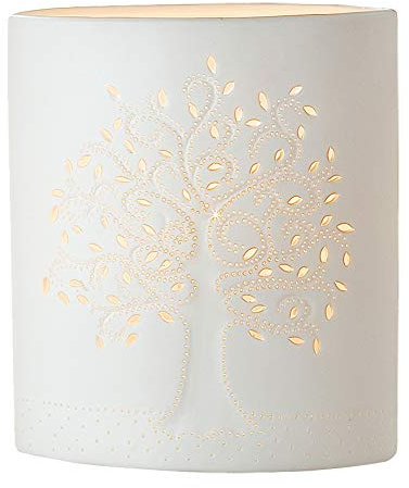 Gilde Porcelaine Lampe B 17 cm x H 20 cm Ellipse Arbre de Vie
