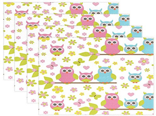 Use7 Bunte niedliche Eule Platzdeckchen Tischset Platzset Grenn Tree 30,5 x 45,7 cm Polyester Tischset für Küche Esszimmer, Polyester, Multi, Package Quantity: 1