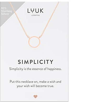 LUUK LIFESTYLE Filigrane Halskette aus 925 Sterling Silber mit Anhänger, Glücksbringer, Geschenk für Frauen und Mädchen, Damen Schmuck, Kette mit Ring I Kreis, roségold