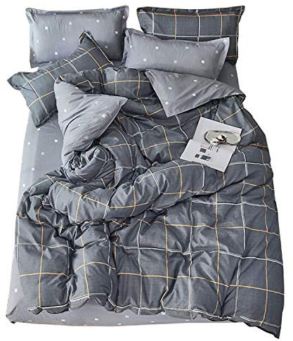 ED-Lumos Completo Copripiumino ４ Pezzi letto 105 cm Copripiumino 180x220 cm Lenzuolo 230x230 cm Federa 48x74 cm Poliestere Microfibra Plaid Grigio