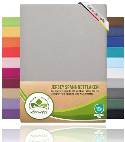 leevitex® Premium Wasserbett & Boxspringbett Spannbettlaken | 100% Baumwolle | 150 g/m² | Markenqualität | Ökotex |180 x 200 – 200 x 220 cm - Silber Grau