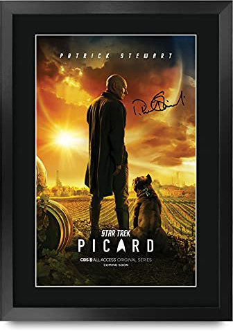 HWC Trading A3 FR Star Trek Picard Patrick Stewart Geschenke gedruckt Autogramm Bild für TV-Fanartikel Fans Signed - A3 Eingerahmt
