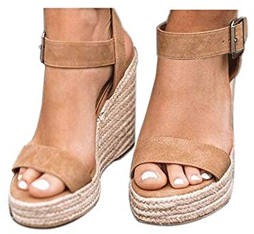 VICKI·VICKI Women's Wedges Sandals Platform Wedge Heels Espadrilles Women Shoes Sandals Khaki Size 8