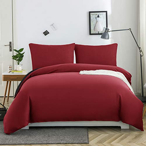 MOHAP Housse de Couette Réversible 220x240 / 65x65x2 cm Rouge + Noir Parure de Lit Bicolore pour 2 Personnes Fermeture Éclair Sets de Housse Couette