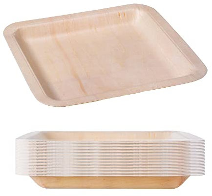 GRÄWE Set d'assiettes jetables, assiettes en bois, 25 pièces, assiettes de fête solides pour 25 personnes, plus solides que les assiettes en carton, idéales comme vaisselle de fête & jetable