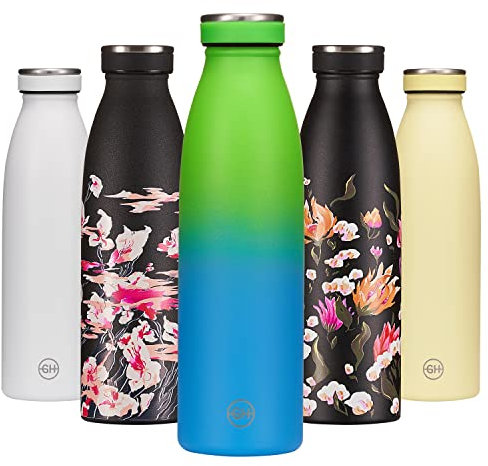 B2DO for GH Bouteille d'eau Isotherme 500ml Lime Navy | Gourde métallique réutilisable en acier inoxydable à double paroi sous vide | Gourde INOX isotherme de sport | Bouteille isotherme sans BPA