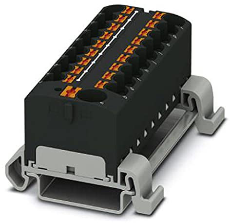 PHOENIX CONTACT PTFIX 10/18X4-NS35A BK Verteilerblock, 800 V, 32 A, Anzahl der Anschlüsse 19, Querschnitt 0,2 mm² - 6 mm², AWG 24 - 10, Breite 64,8 mm, Schwarz, 8 Stück