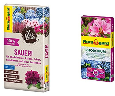 Floragard Bio-Erde Sauer 1x40 Liter - für Rhododendren, Heidelbeeren, Azaleen und Blaue Hortensien & Rhodohum 40 L • Spezialerde • für Rohododendron, Azaleen, Blaubeeren und andere Moorbeetpflanzen
