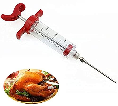 1 Pack Plastic Marinade Injector Syringe with Screw-on Meat Needle for BBQ Grill,1.1oz (30ml) Red. Meat Injector Kit, Turkey Injector Syringe, Marinade Needles for Home Yummy Smoked,Portable for Party