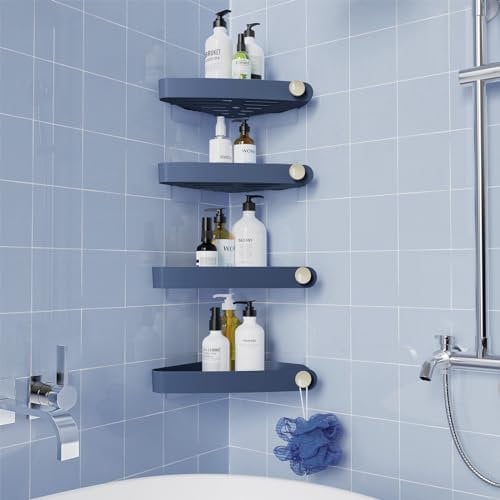 4 Pezzi Mensola Angolare Doccia Mensole Bagno - Non Necessita di Trapano, Rimovibile - Può Contenere Sapone, Shampoo e Detergente Per il Viso - Mensole Bagno Autoadesiva con 6 adesivi, Blu Navy
