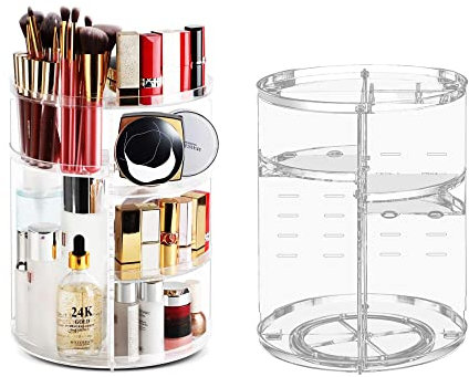 Organizador del Maquillaje Organizador de Cosméticos con Rotación 360 Grados Transparentes Ajustable Soporte de Exhibición Estante de Almacenamiento Cosmética para Mujer Tocador Baño Armario