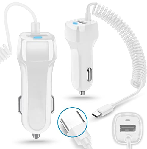 KFZ Auto Ladekabel kompatibel mit Samsung Galaxy S25 S24 S23 S22 S21 S20 Plus Ultra Edge FE / 5G Lade Kabel USB Typ-C Ladegerät, Farbe:Weiß