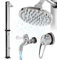 ML-Design Solardusche 35L 217,5cm rund mit Fußdusche und Regenduschkopf Silber-Schwarz, warmes Wasser, 60°C ohne Stromanschluss, mit Gartenschlauch-Anschluss, Solar Gartendusche Außendusche Pooldusche