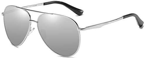 DUCO Herren Pilotenbrille Polarisierte Sonnenbrille Metallgestell für Männer und Frauen 100% UV Schutz 3025G (Silber)